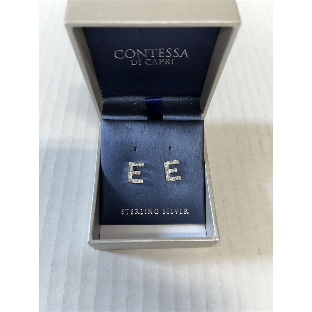 Contessa Di Capri Sterling Silver Earrings Initial E Marcasite NIB